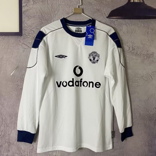 99-00 Retro Version Manchester United Away White LS Thailand Soccer Jersey AAA-313/601