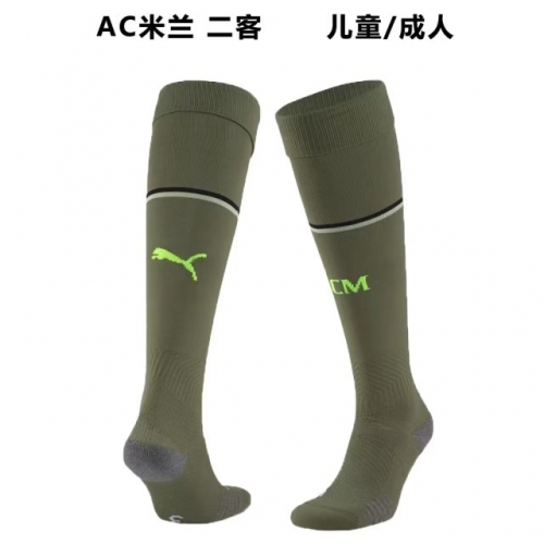 Adult & Kids 2022/23 AC Milan 2nd Away Green Thailand Soccer Socks