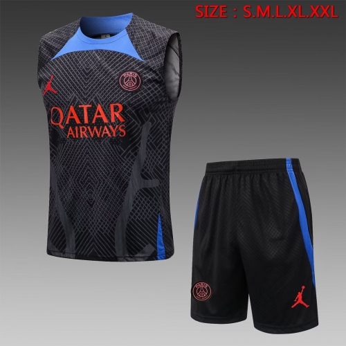 2022-23 Paris SG Black Shorts-sleeve Thailand Soccer Tracksuit Uniform-815