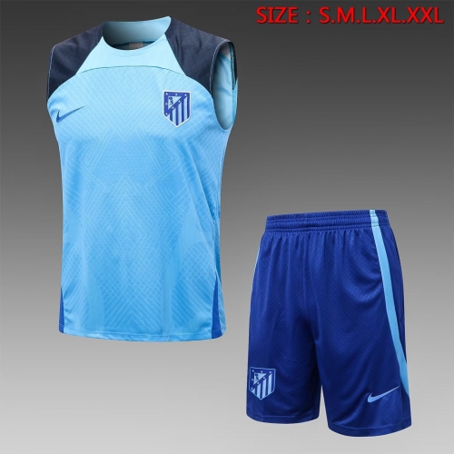 2022/23 Atletico Madrid CaiBlue Shorts-sleeve Thailand Soccer Tracksuit Uniform-815