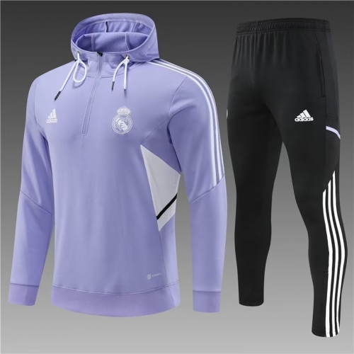 2022/23 Real Madrid Purple Thailand Tracksuit Uniform With Hat-801