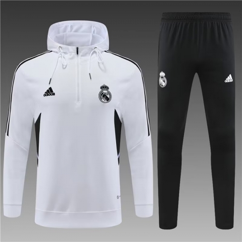 2022/23 Real Madrid White Thailand Tracksuit Uniform With Hat-801