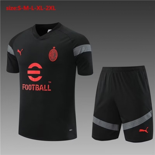 2022/23 AC Milan Black & Gray Shorts-Sleeve Soccer Tracksuit Uniform-801/815