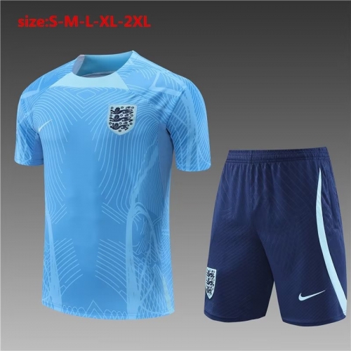 2022/23 England Blue Shorts-Sleeve Thailand Soccer Tracksuit Uniform-801