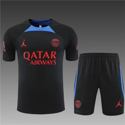 2022-23 Paris SG Black Shorts-sleeve Thailand Soccer Tracksuit Uniform-801