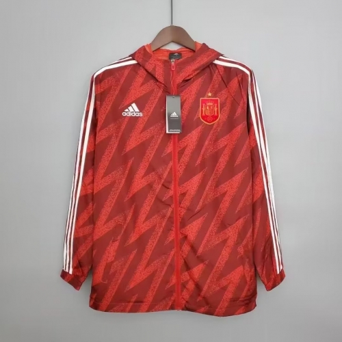 2022/23 Spain Black & Red Thailand Soccer Windbreaker Top With Hat-SH