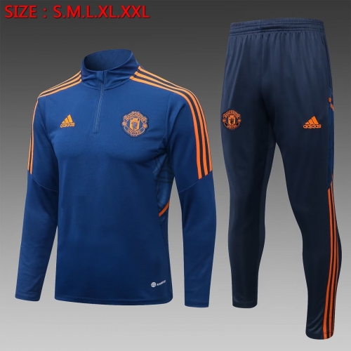 Adult 2022/23 Manchester United Blue & Gray Thailand Soccer Tracksuit Uniform-815