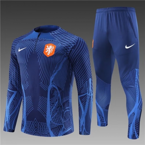 Player Version 2022-23 Netherlands CaiBlue Thailand Soccer Tracksuit Uniform-801