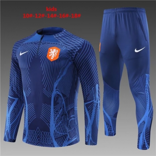 Player Version 2022/23 Netherlands Blue Kids/Youth Soccer Tracksuit-801