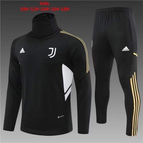 2022/23  Juventus Black High Collar Kids/Youth Soccer Tracksuit Uniform-801