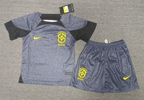 2022-23 Brazil Goalkeeper Gray Kids/Youth Soccer Uniform-A