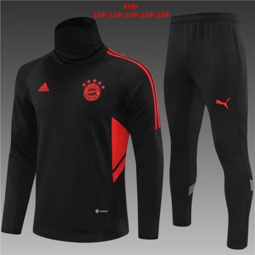 2022/23 Bayern München Black High Collar Kids/Youth Soccer Tracksuit Uniform-801