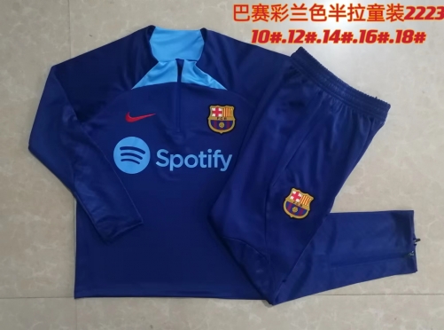 Kids 2022/23 Barcelona CaiBlue Kids/Youth Soccer Tracksuit Uniform-815