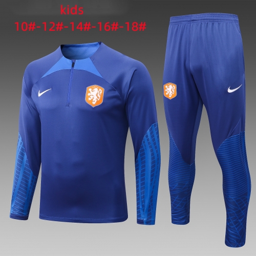 Kids 2022/23 Netherlands Blue Kids/Youth Soccer Tracksuit-801/815