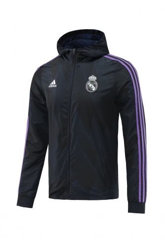 2022/23 Real Madrid Black Thailand Soccer Windbreaker Top With Hat-SH/LH