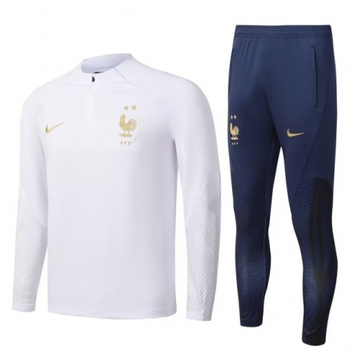 2022/23 France White Youth/Kids Thailand Soccer Tracksuit Uniform-GDP