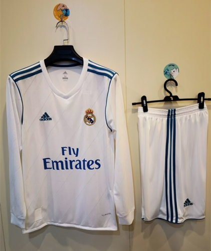 17-18  Real Madrid Home White LS Soccer Uniform-TJ