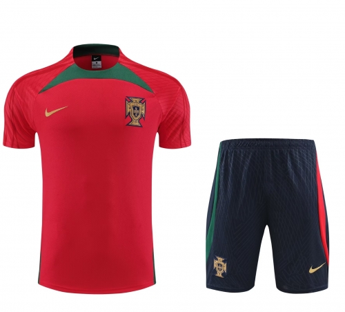 2022-23 Portugal Red Shorts-sleeve Thailand Soccer Tracksuit Uniform-PO