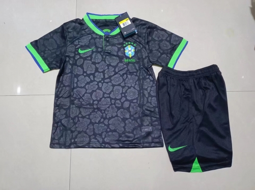 2022-23 Brazil Black & Gray Kids/Youth Soccer Uniform-507