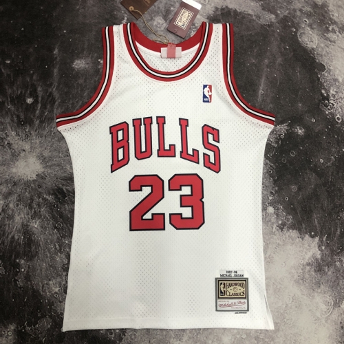 98 Season SW Hot Press Chicago Bull NBA White #23 Jersey-311