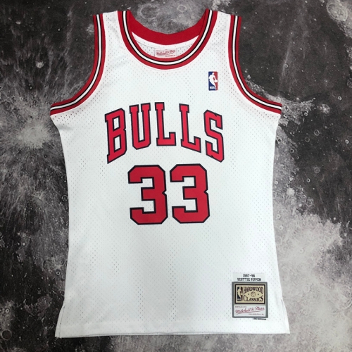 98 Season SW Hot Press Chicago Bull NBA White #33 Jersey-311