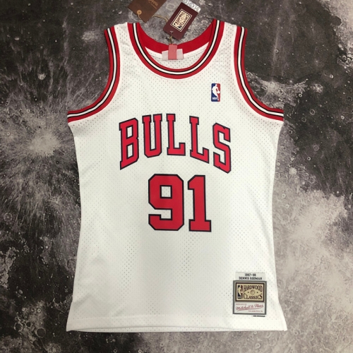 98 Season SW Hot Press Chicago Bull NBA White #91 Jersey-311