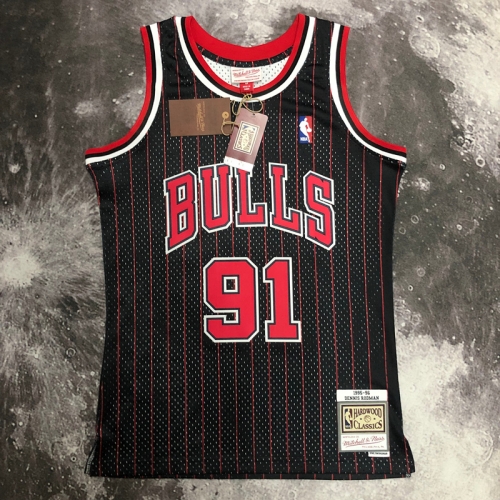 96 Season SW Hot Press Chicago Bull NBA Black #91 Jersey-311