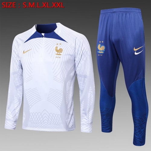 2022-23 France White Thailand Soccer Tracksuit Uniform-815