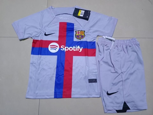 2022/23 Barcelona 2nd Away Gray Youth/Kids Soccer Uniform-SKE/507