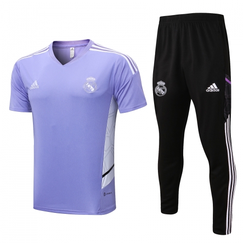 2022/23 Real Madrid Purple Shorts-Sleeve Soccer Tracksuit Uniform-815