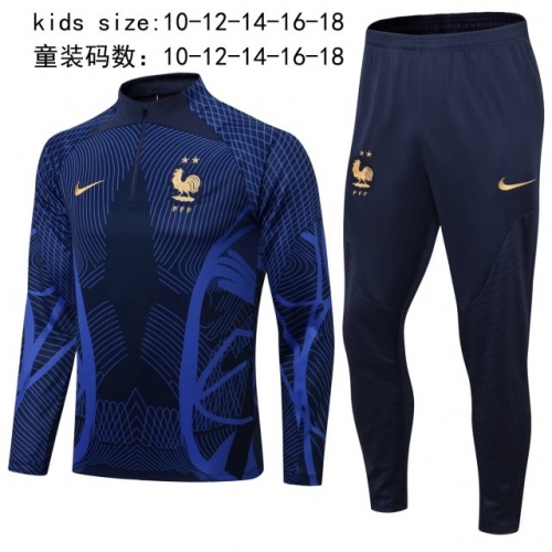 2022/23 France Blue Youth/Kids whole PritingThailand Soccer Tracksuit Uniform-411