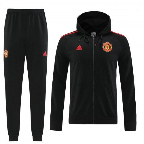 2022/23 Manchester United Black Thailand Soccer Jacket Uniform With Hat-LH