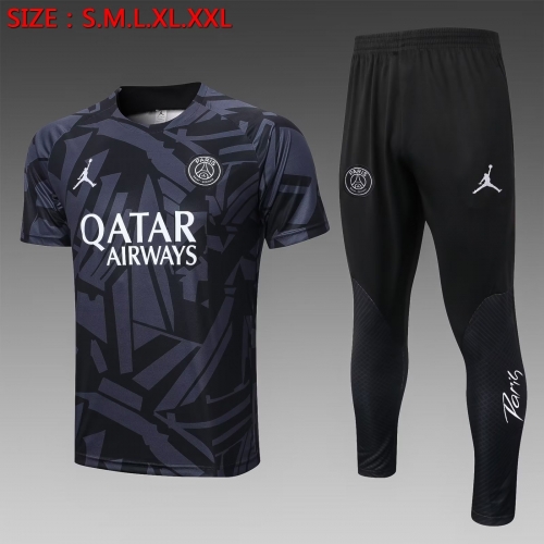 2022/23 Paris SG Black & Gray Short-Sleeve Thailand Soccer Tracksuit Uniform-815