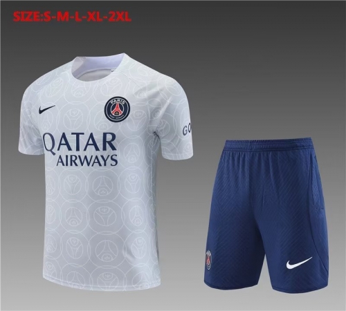 2022/23 Paris SG Gray Printing Short-Sleeve Thailand Soccer Tracksuit Uniform-801