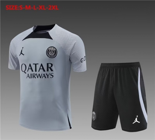 2022/23 Paris SG Gray Short-Sleeve Thailand Soccer Tracksuit Uniform-801