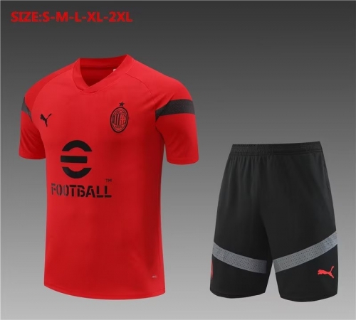 2022/23 AC Milan Red Shorts-Sleeve Soccer Tracksuit Uniform-801/815