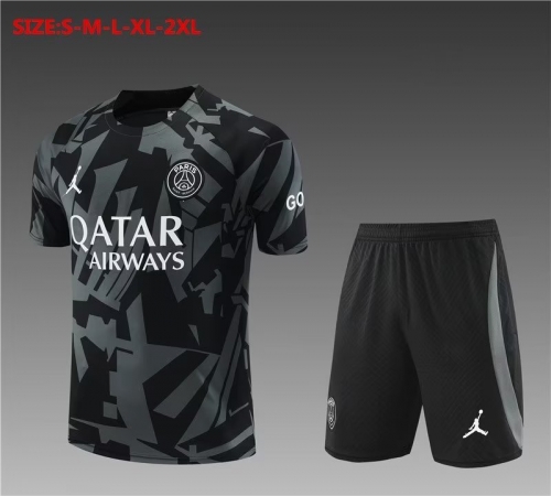 2022/23 Paris SG Black & Gray Short-Sleeve Thailand Soccer Tracksuit Uniform-801