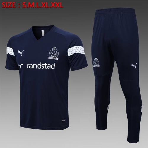 2022/23 Olympique Marseille Royal Blue Short-Sleeve Thailand Soccer Tracksuit Uniform-815