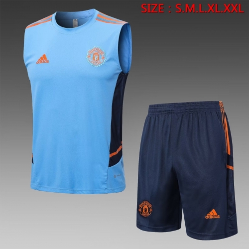 2022/23 Manchester United Blue Shorts-Sleeve Thailand Soccer Jersey Vest-815