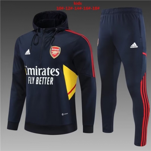 Kids 2022-23 Arsenal Royal Blue Soccer Tracksuit Uniform With Hat-801