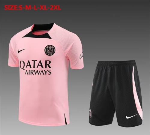 2022/23 Paris SG Pink Short-Sleeve Thailand Soccer Tracksuit Uniform-801