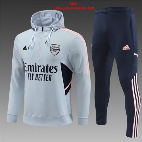 Kids 2022-23 Arsenal Gray Soccer Tracksuit Uniform With Hat-801