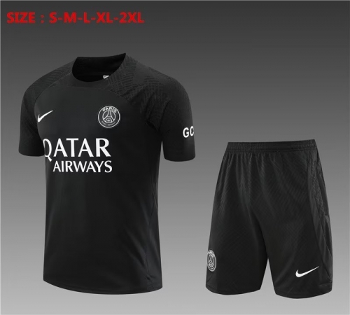 2022/23 Paris SG Black Short-Sleeve Thailand Soccer Tracksuit Uniform-801