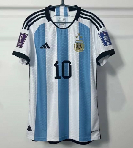Player Version 3 Star 2022/23 Argentina Home White & Blue #10 (MESSI )Thailand Soccer Jersey AAA-703