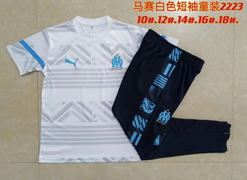 Kids 2022/23 Olympique de Marseille White Kids/Youth Soccer Tracksuit Uniform-815