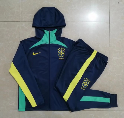 2022/23 Brazil Royal Blue Thailand Soccer Jacket Uniform With Hat -815