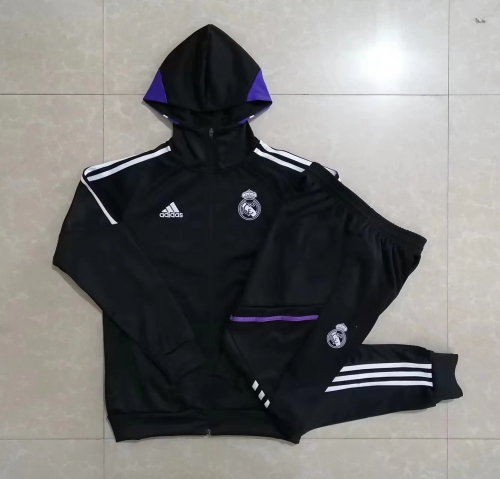 2022/23 Real Madrid Black Thailand Jacket Soccer Uniform With Hat-815