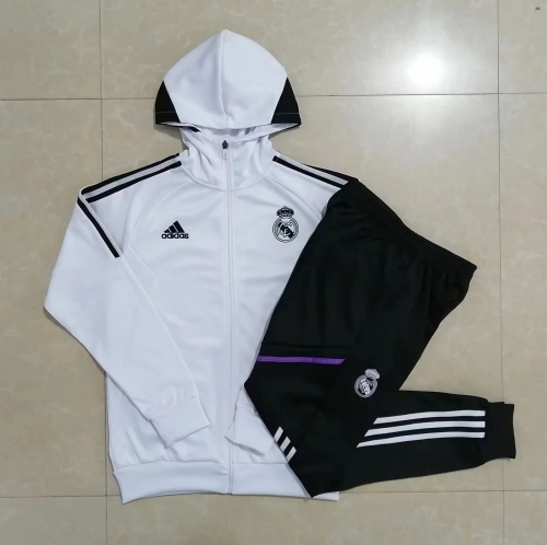 2022/23 Real Madrid White Thailand Jacket Soccer Uniform With Hat-815