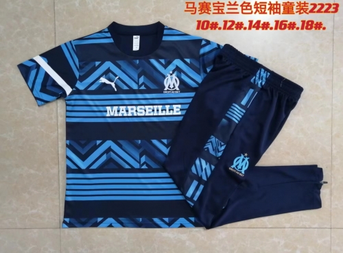 Kids 2022/23 Olympique de Marseille Blue Kids/Youth Soccer Tracksuit Uniform-815