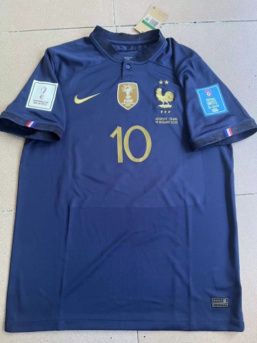 With Patch 2022-23 France Home Royal Blue #10 (MBAPPE)  Thailand Soccer Jersey AAA-416